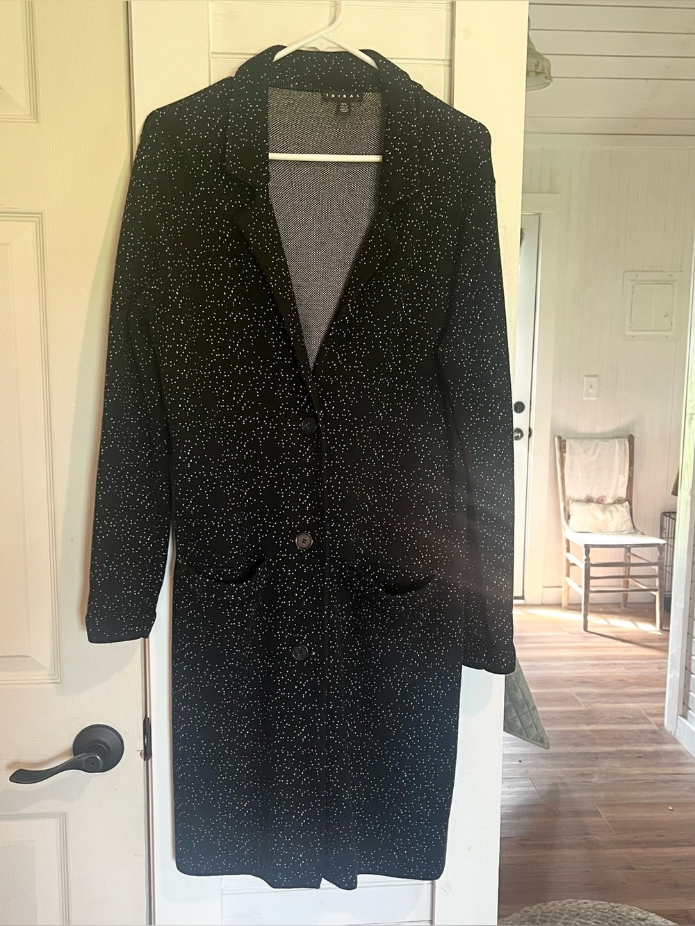 Tribal Black Speckled Long Coat Jacket